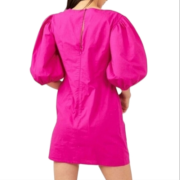 NWT Free People Hope Mini Dress Fuchsia Puff Sleeve Ruched Cotton S - Picture 5 of 17